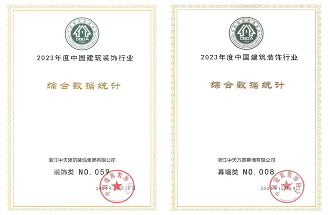 东升国际装饰集团位列2023年度中国建筑装饰企业百强59位、幕墙百强第8位